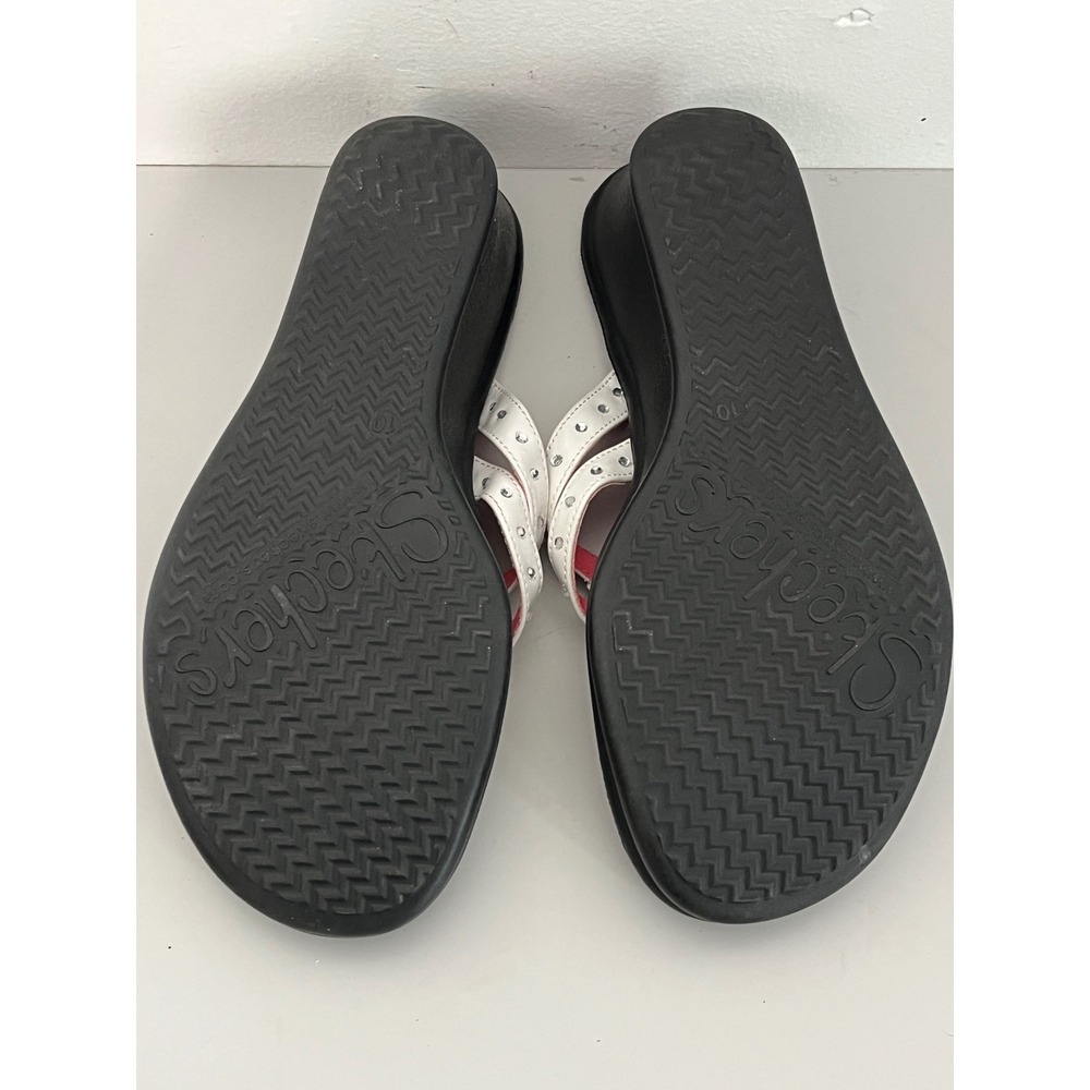 Skechers Wedge Sandals Womens 10 White Pink Rhinestone Platform Flip Flops - Picture 5 of 6